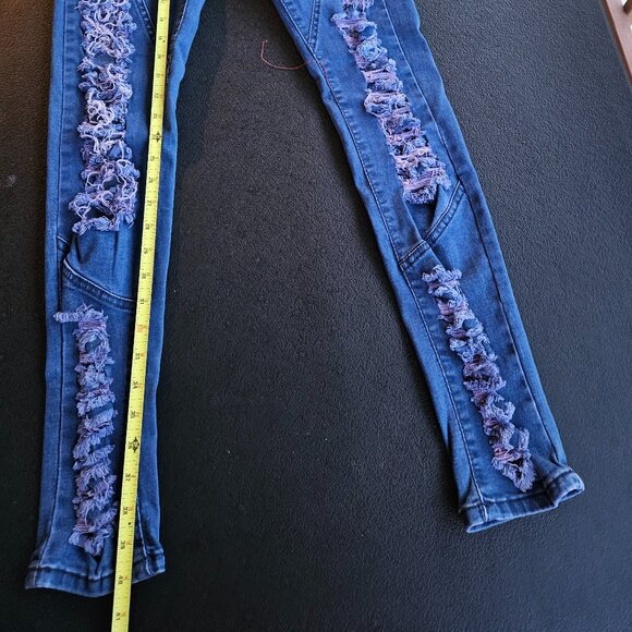 Just Q Aroma Design Women's Blue Destressed Fringe Waist Skinny Jeans Size L - Picture 10 of 16